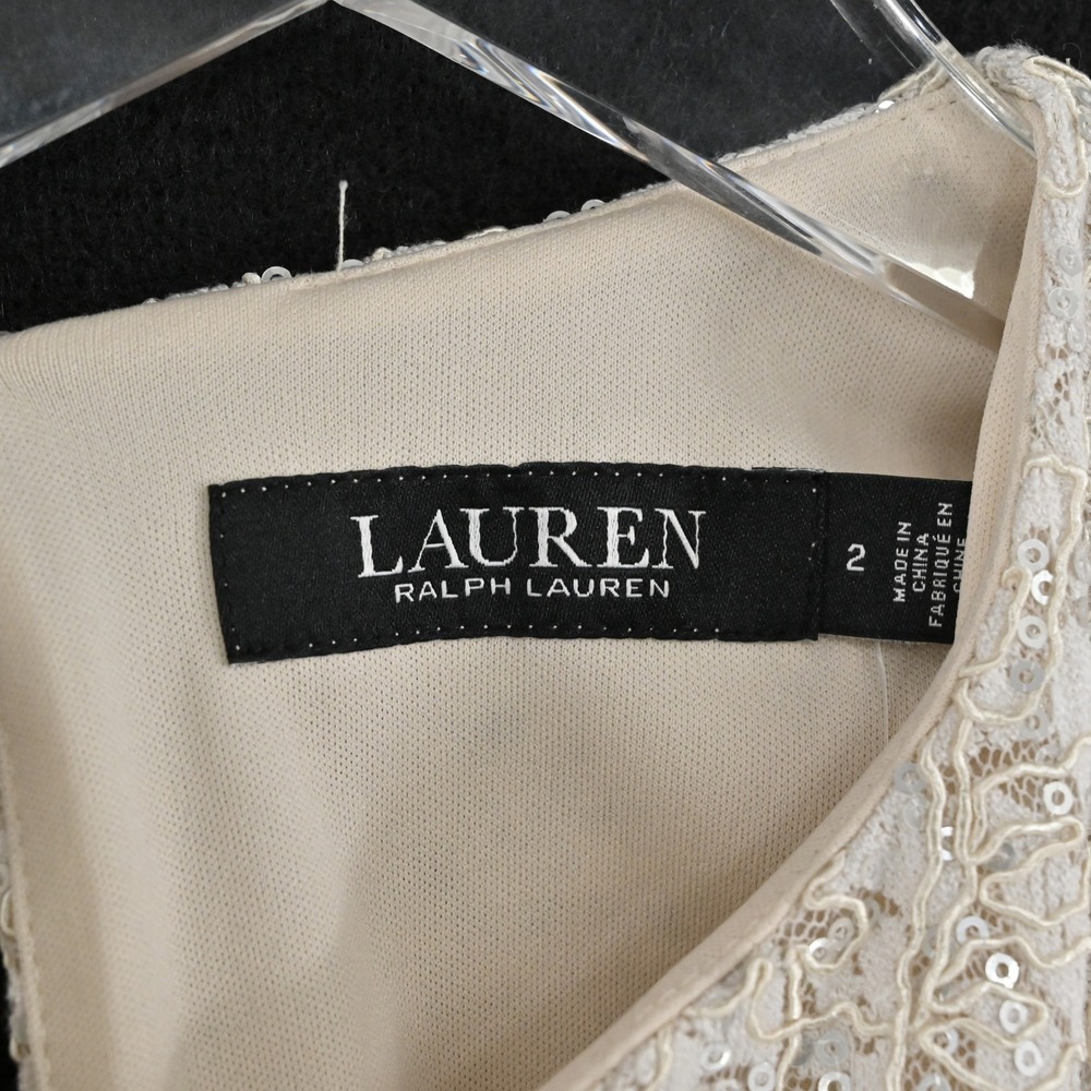 Ralph Lauren Lace Sheath Dress Womens Size 2 Ivory Formal Sequin Sleeveless LRL - Picture 7 of 15